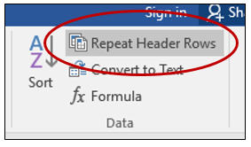 Repeat header rows button