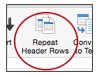 Repeat header row button
