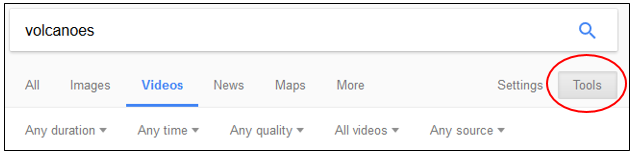 tools button in google video search