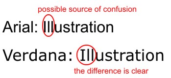 Comparison of Arial and Verdana fonts