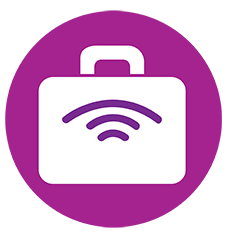 Business, Computer Science, and Culinary Arts interest area logo, briefcase with wi-fi symbol