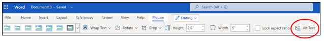 Alt text button in Word 365 (web-based)