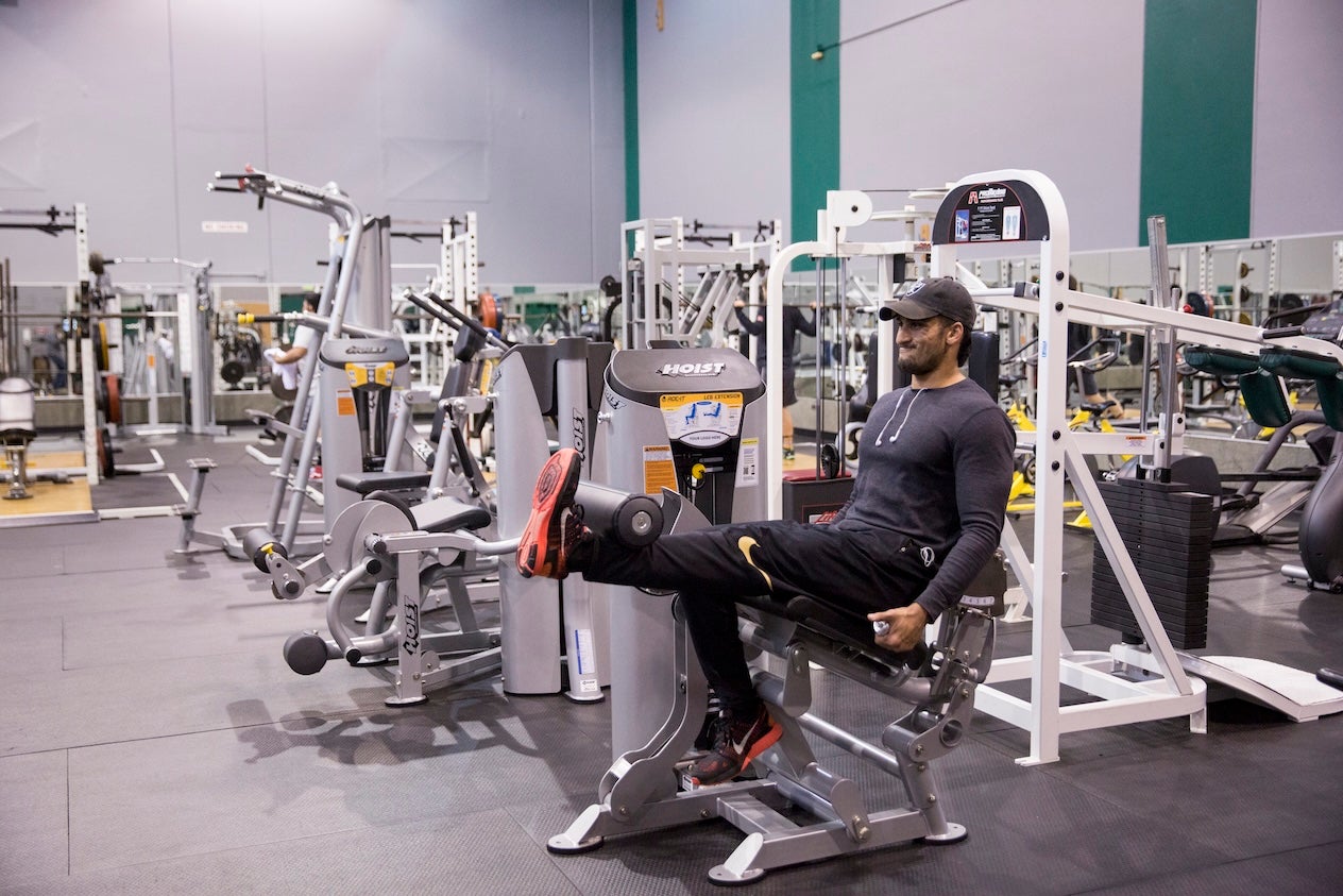 Male student works out in DVC gym