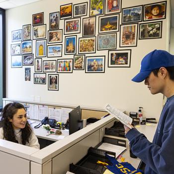 A DVC student receives help at the International Student Services office.