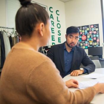 DVC student meets with staff in the Career and Transfer Center