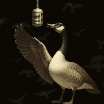 DVC events logo featuring a geese quacking into mic
