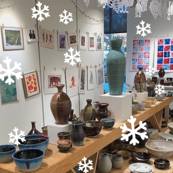 Image of Art classroom with ceramics on table