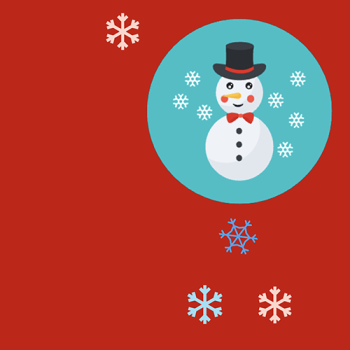 Graphic of snowman and snow flakes