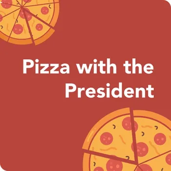 Pizza with the President events logo with pizza pie & slices icon