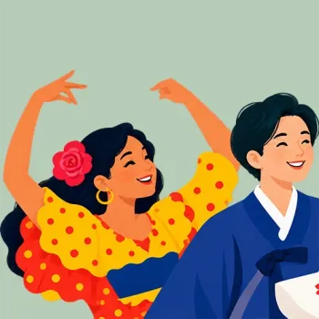 Cartoon image of male and female representing their respective countries.
