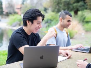 Students by DVC pond